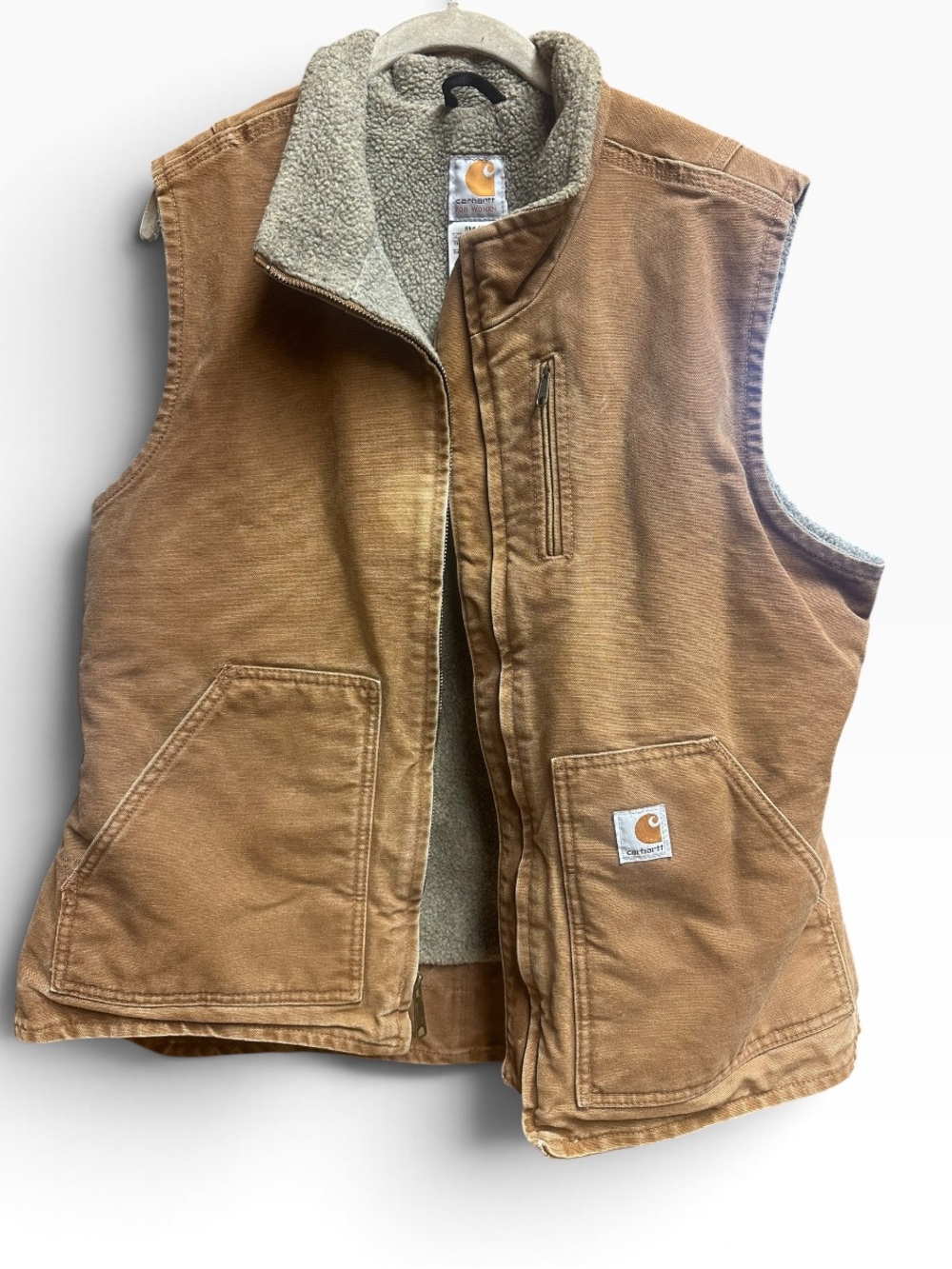 Carhartt W001 BRN Women’s Large Duck Canvas Sherpa Lined Vest Brown 2009 Y2K
